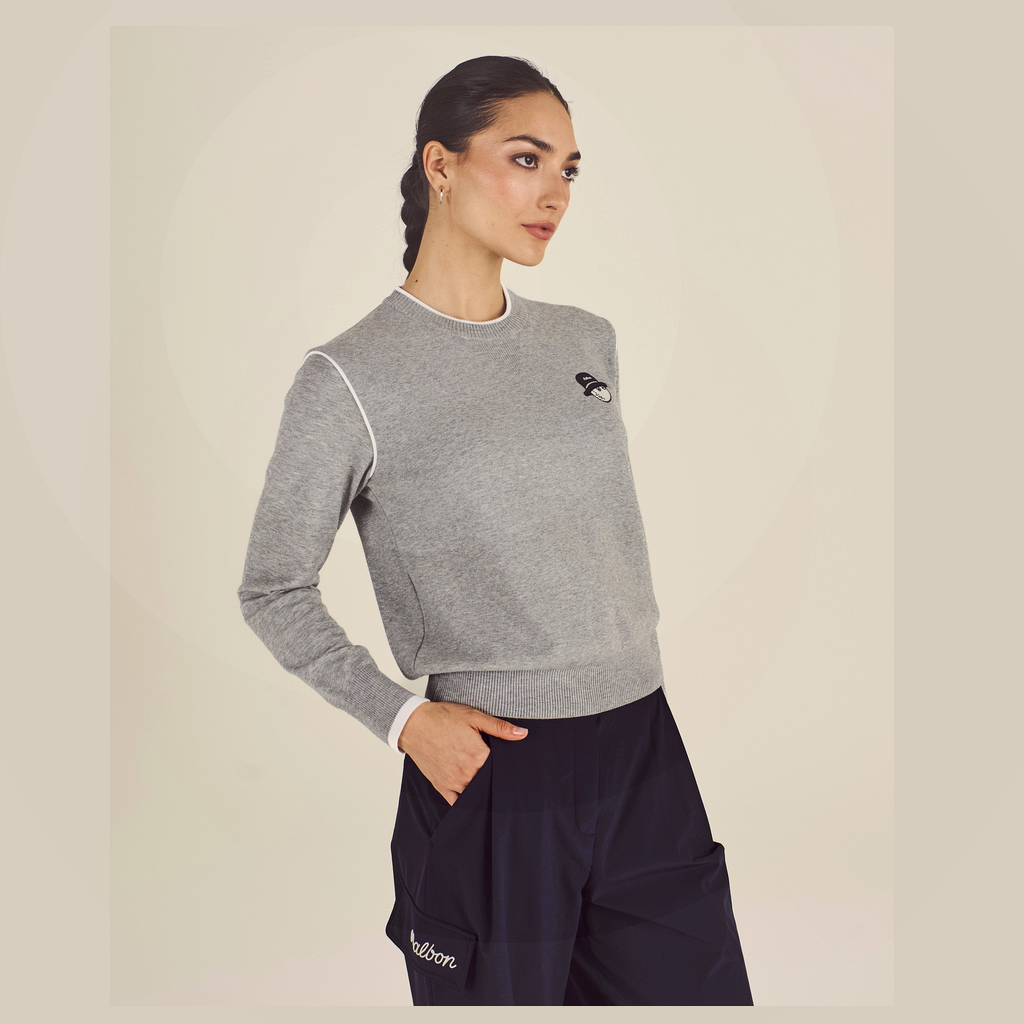 Malbon Studio Seoul Double-Knit Women's Pullover Grey golf apparel worn side view