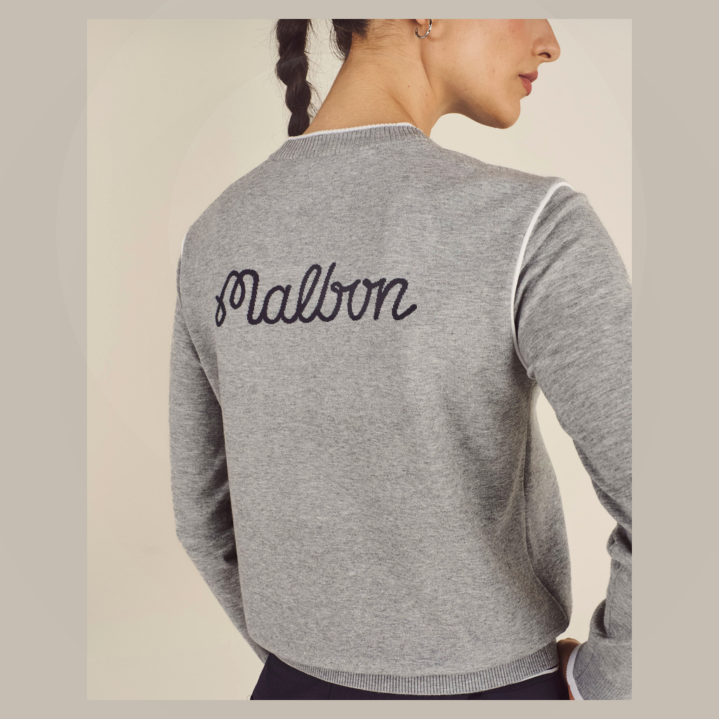 Malbon Studio Seoul Double-Knit Women's Pullover Grey golf apparel worn back detail