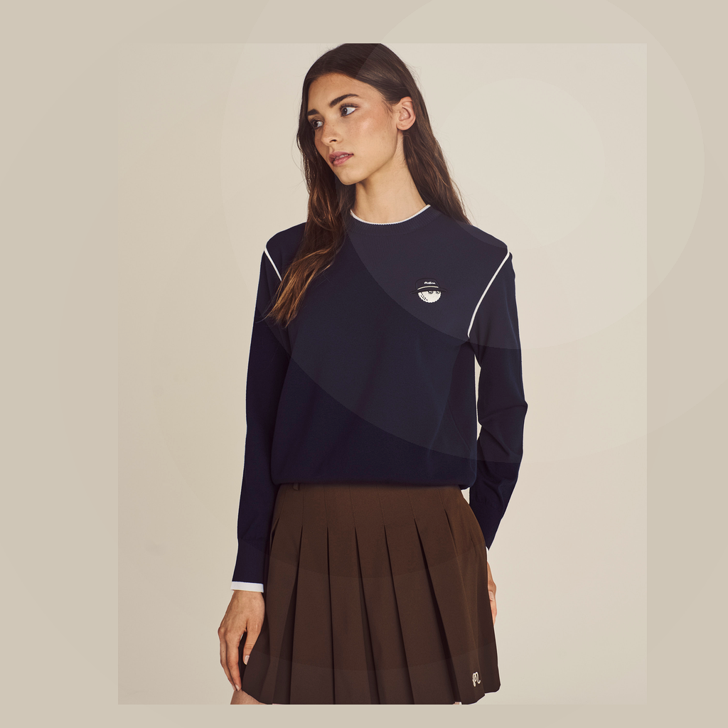 Malbon Studio Seoul Double-Knit Women's Pullover Navy golf apparel worn front view