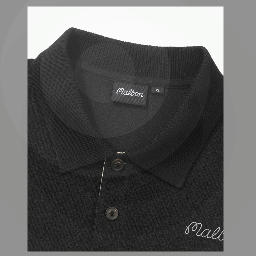 Malbon Studio Seoul Polo Sweatshirt Black golf apparel collar and chest detail