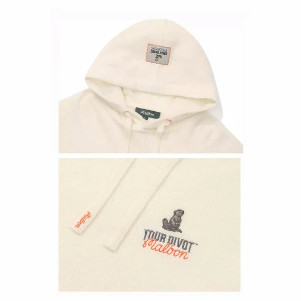 Malbon Studio Seoul Tour Divot Hoodie Cream golf apparel hood and chest detail