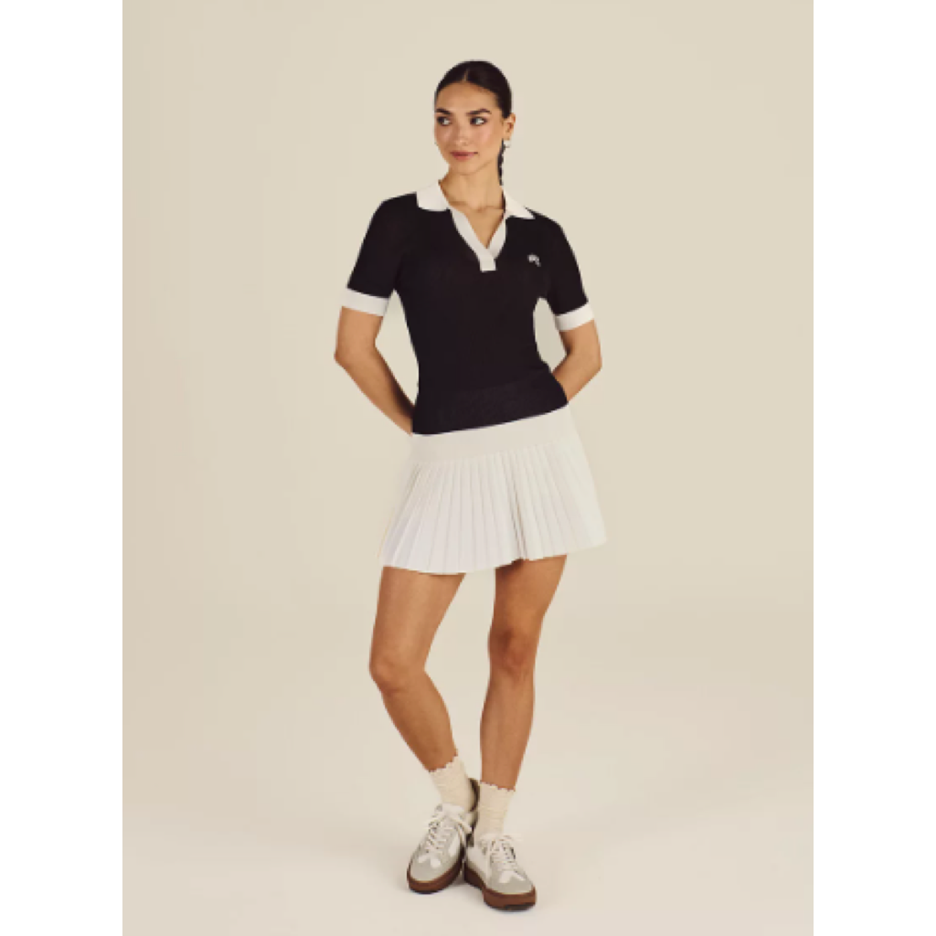 Malbon Melany Polo Black women's golf polo logo and fabric detail