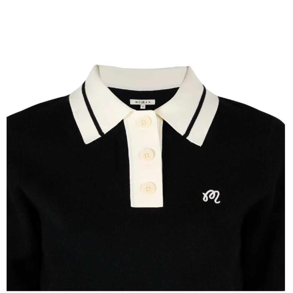 Malbon Mikaylaknit Polo Black knit golf polo detail view