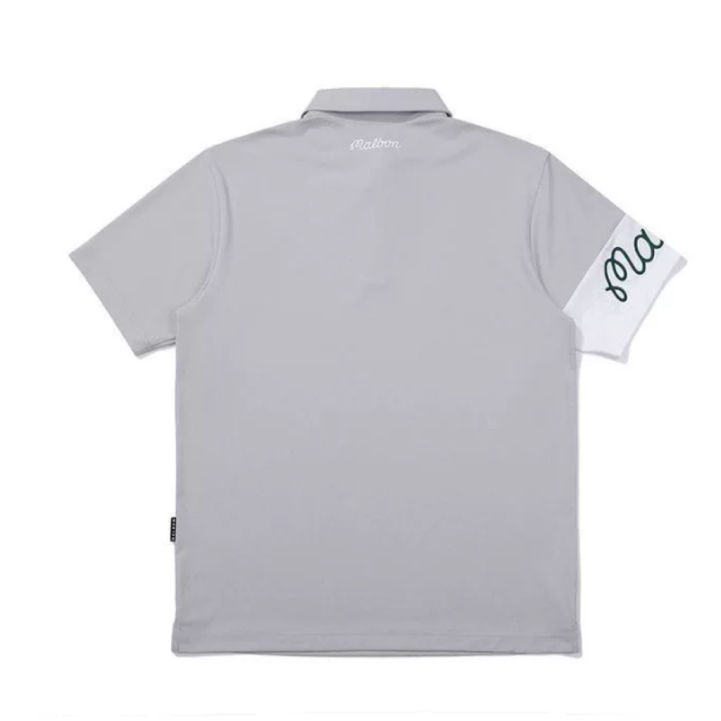 Malbon Short Sleeve Golf Polo Grey men's golf polo back view