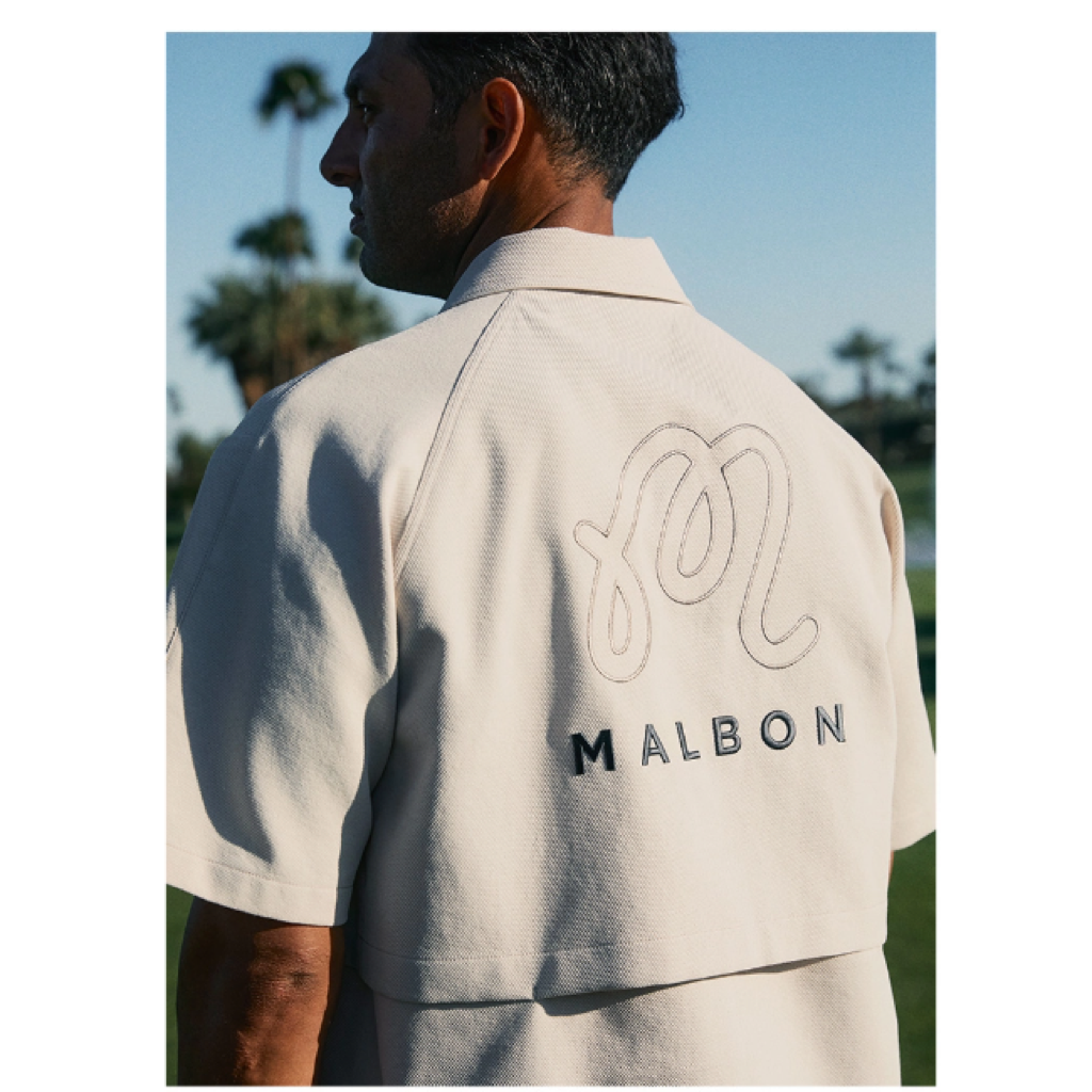 Malbon Short Sleeve Polo Shirt Beige short sleeve golf polo detail view
