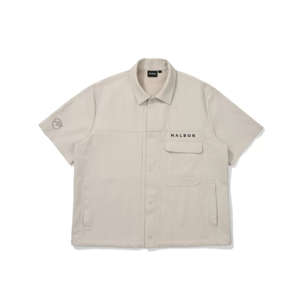 Malbon Short Sleeve Polo Shirt Beige short sleeve golf polo front view