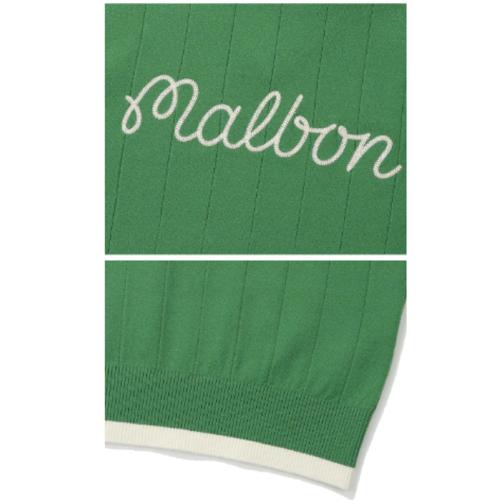 Malbon Striped Knit Polo Green striped knit golf polo logo and fabric detail