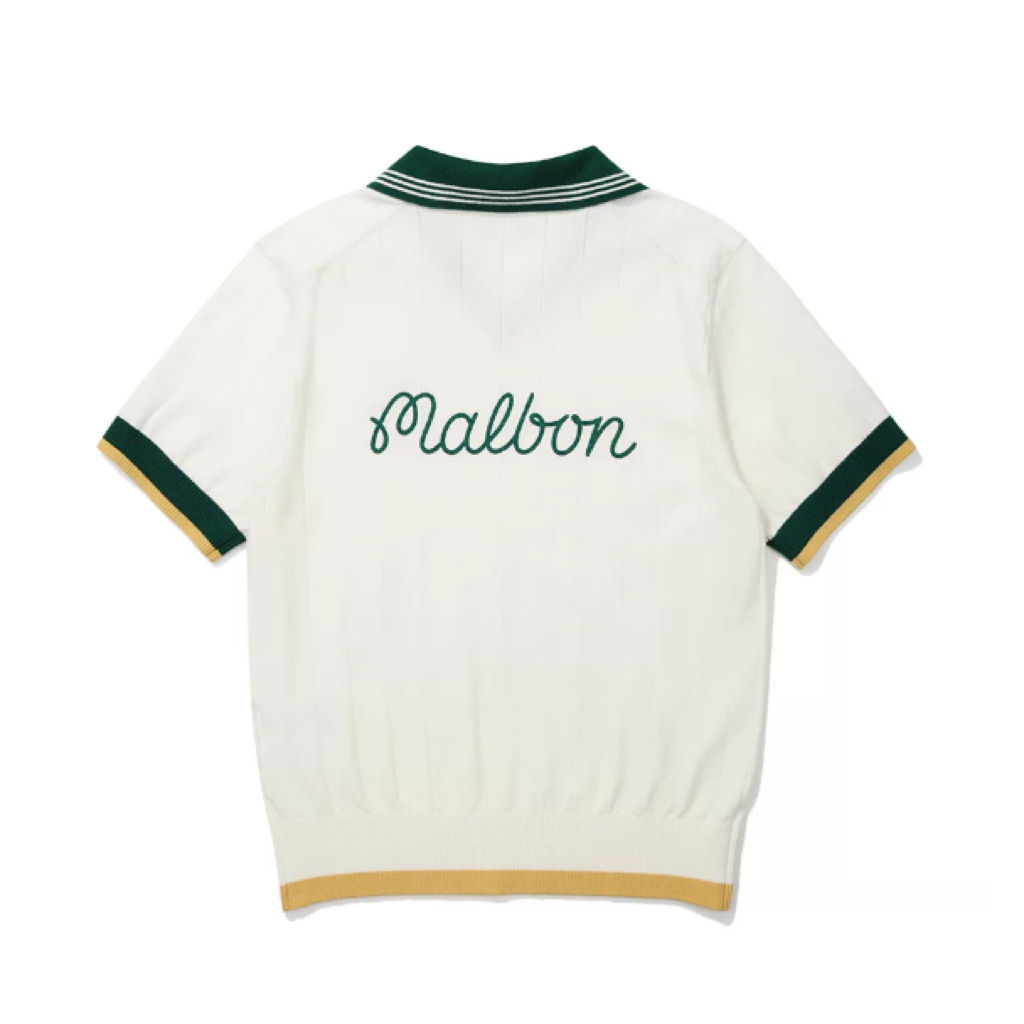 Malbon Striped Knit Polo White striped knit golf polo back view