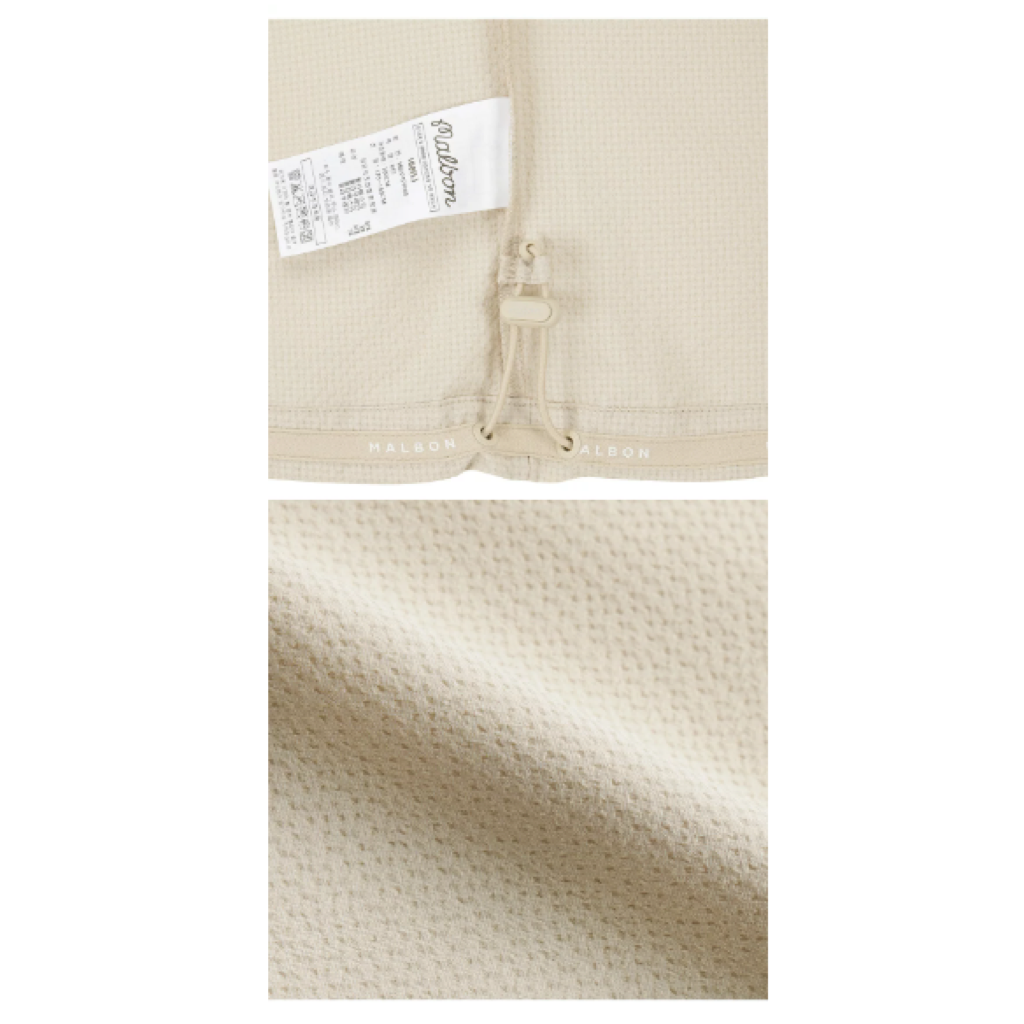 Malbon Studio Seoul Seersucker-Knit Hybrid Windshirt Beige hybrid golf windshirt logo and fabric detail