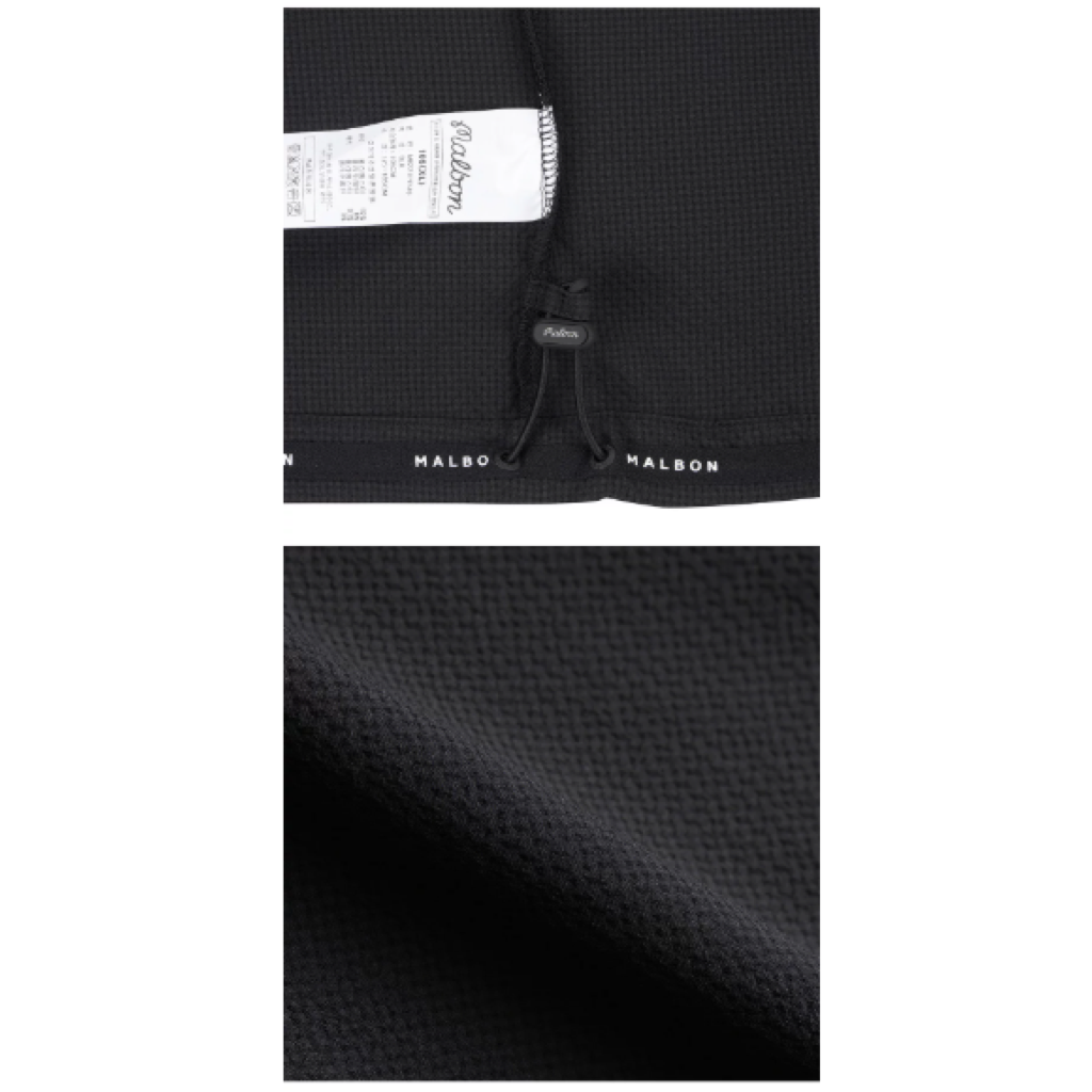 Malbon Studio Seoul Seersucker-Knit Hybrid Windshirt Black hybrid golf windshirt logo and fabric detail