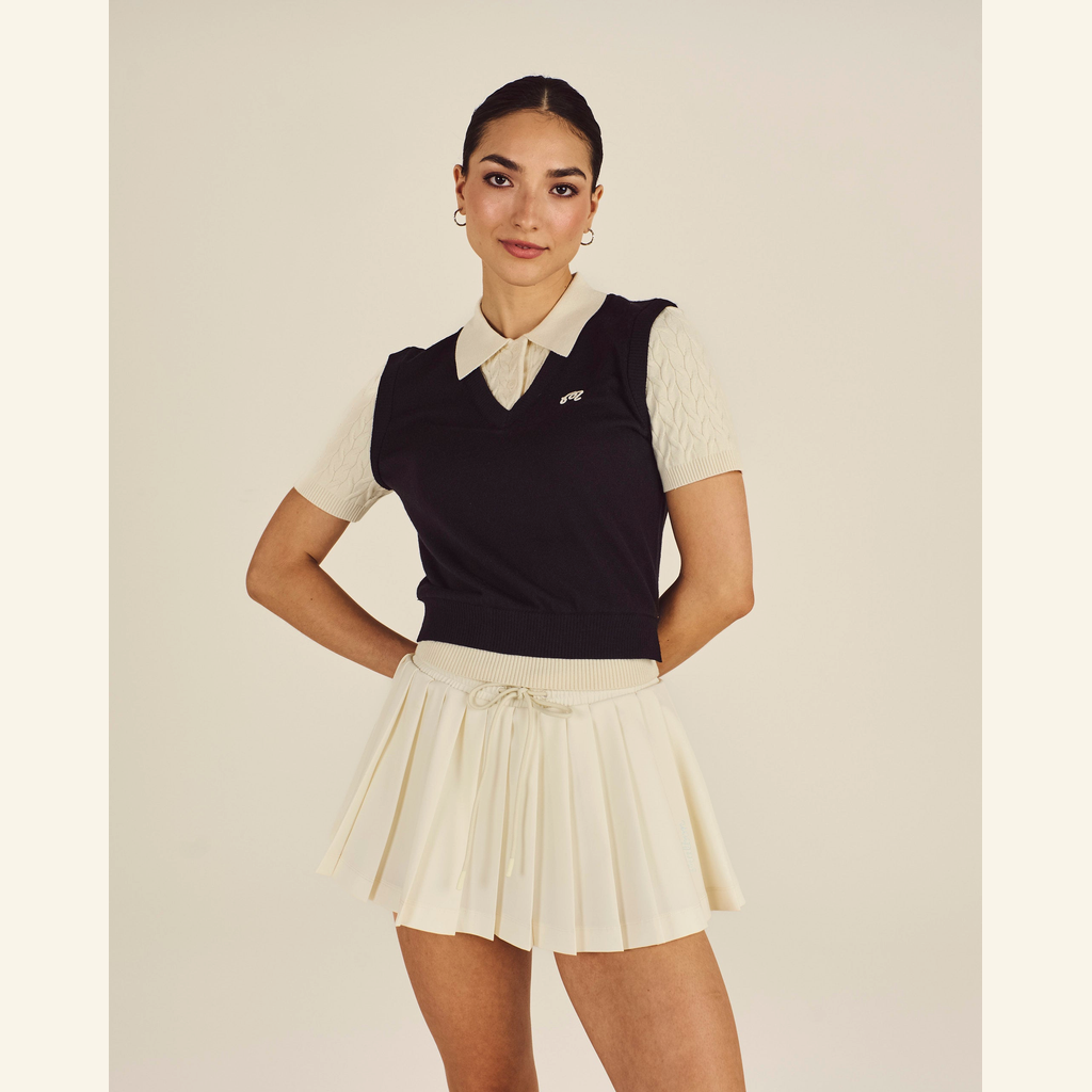 Malbon Veronica Polo BLACK ONYX / CREAM women's golf polo front view